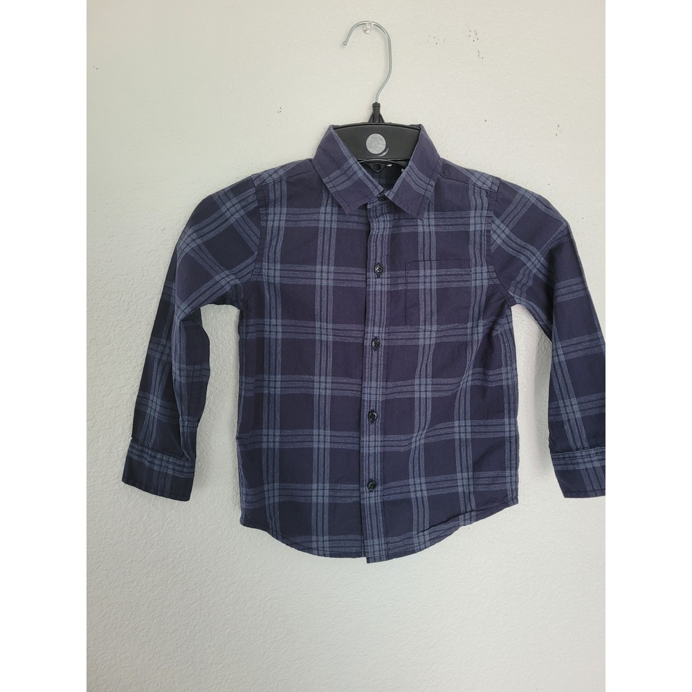 Janie and Jack Toddler Boys Navy Blue Plaid Long Sleeve‎ Button Down Shirt 3 #8